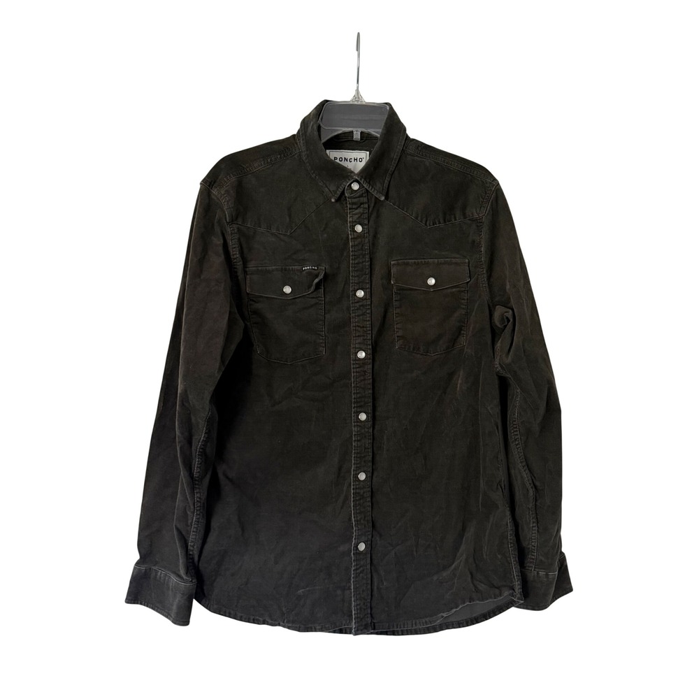 Poncho Outdoors Mens Large Slim Fit Corduroy Western Pearl Snap Shirt Gray